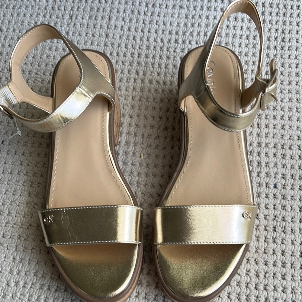 Women’s Calvin Klein Gold Sandals with Ankle Straps